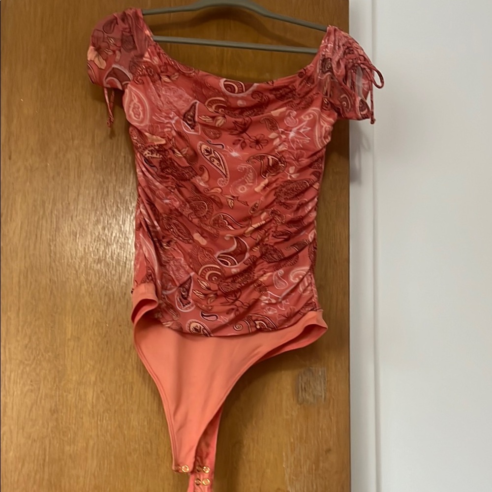 Paisley Print Bodysuit in Coral and Red